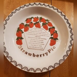 Vintage Ceramic Strawberry Pie Recipe Pie Dish - Pie Plate 10.25"